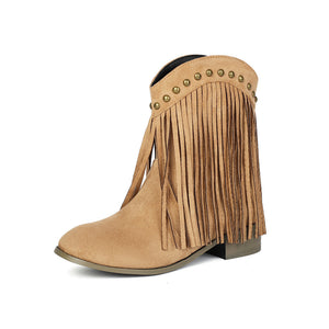 Women's vintage faux suede fringed cowboy boots with studs