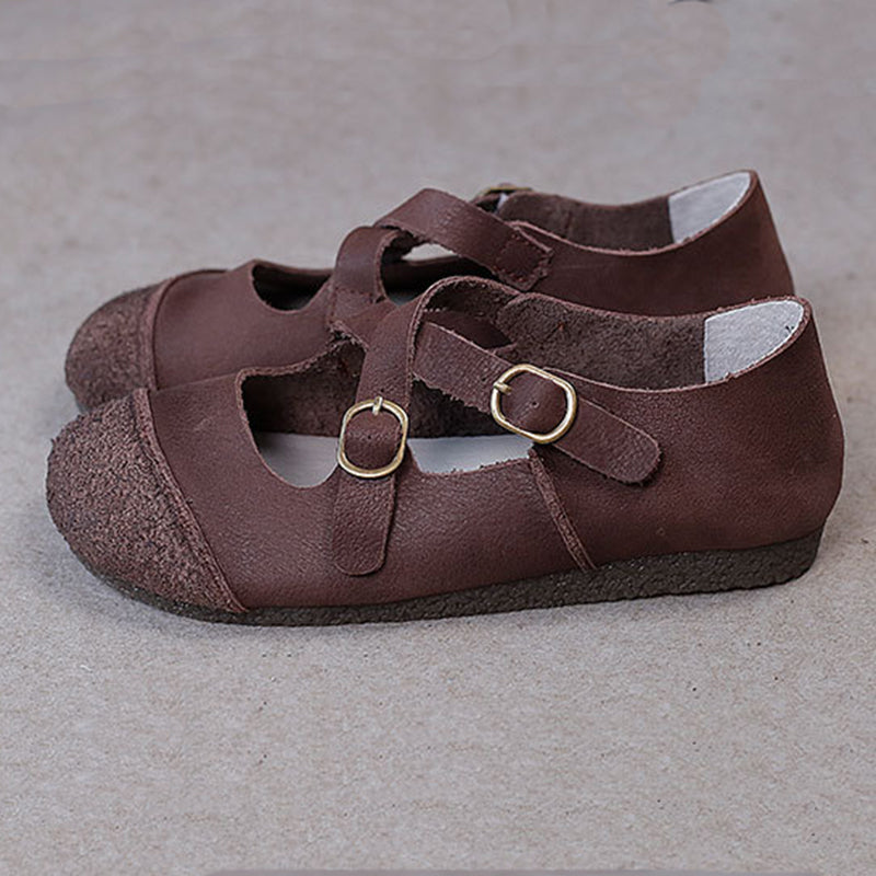 Women's vintage genuine leather cross straps flats