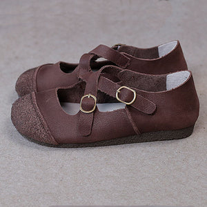 coffee Women's vintage genuine leather cross straps flats