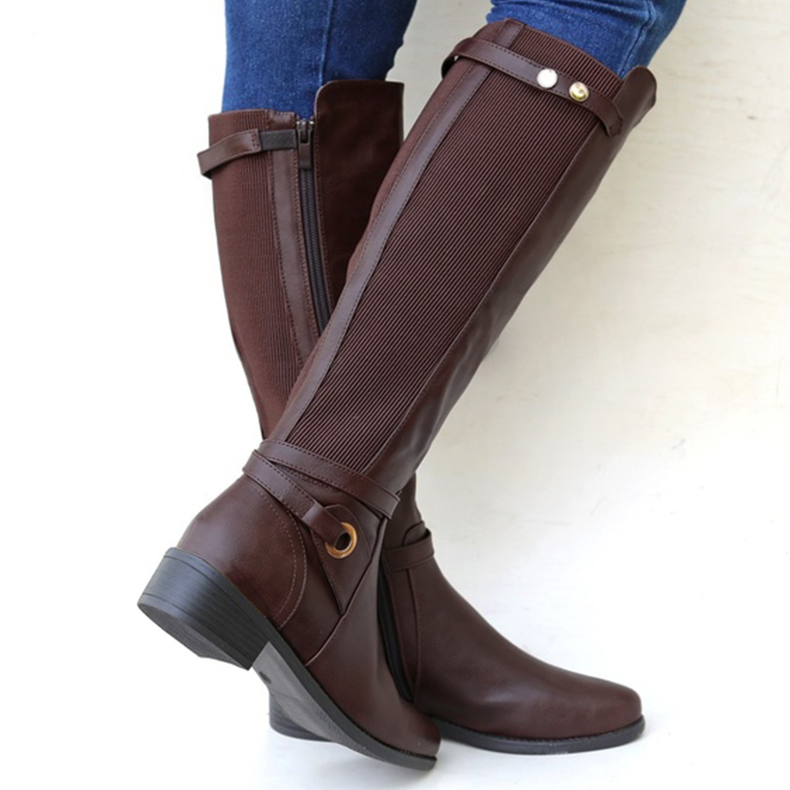 brown Women's vintage knee high rinding boots