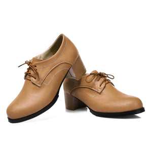 apricot Women's vintage lace-up mid block heels oxfords
