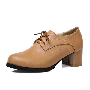 apricot Women's vintage lace-up mid block heels oxfords