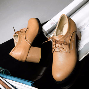 apricot Women's vintage lace-up mid block heels oxfords