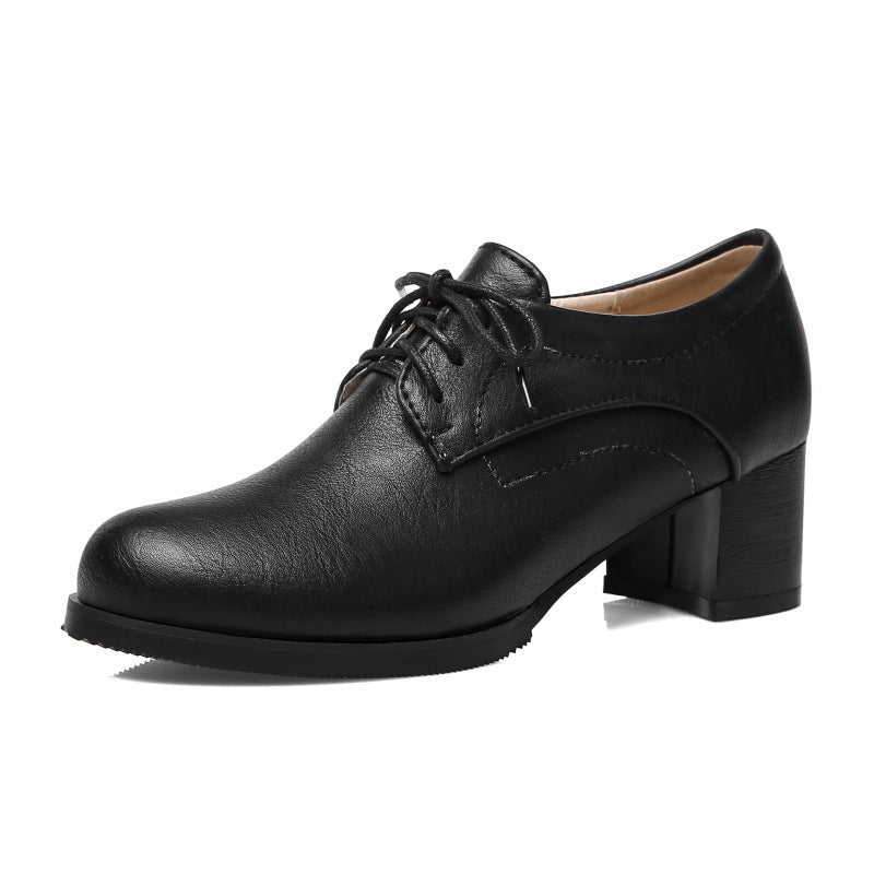 Women's vintage lace-up mid block heels oxfords