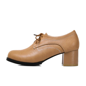apricot Women's vintage lace-up mid block heels oxfords
