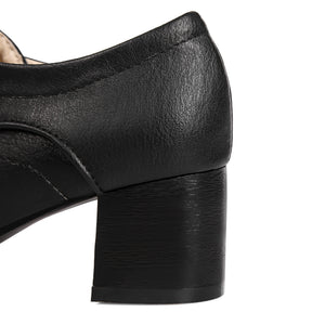 black Women's vintage lace-up mid block heels oxfords