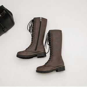 brown Women's vintage lace-up mid calf boots