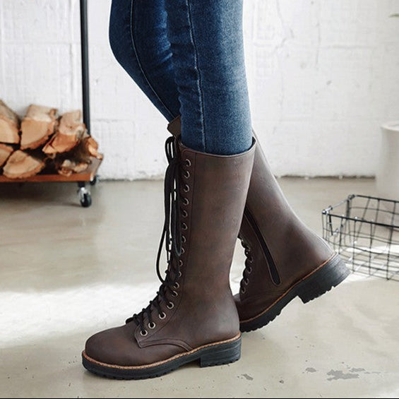 Women's vintage lace-up mid calf boots