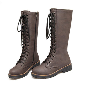 Women's vintage lace-up mid calf boots