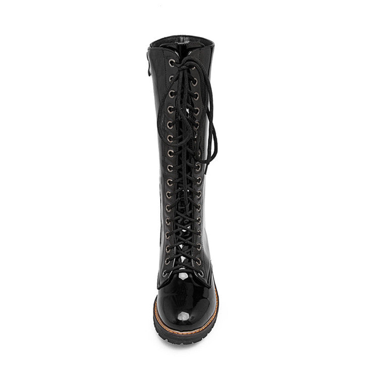 black Women's vintage lace-up mid calf boots
