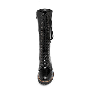 black Women's vintage lace-up mid calf boots