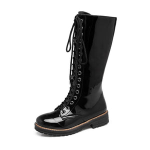 black Women's vintage lace-up mid calf boots