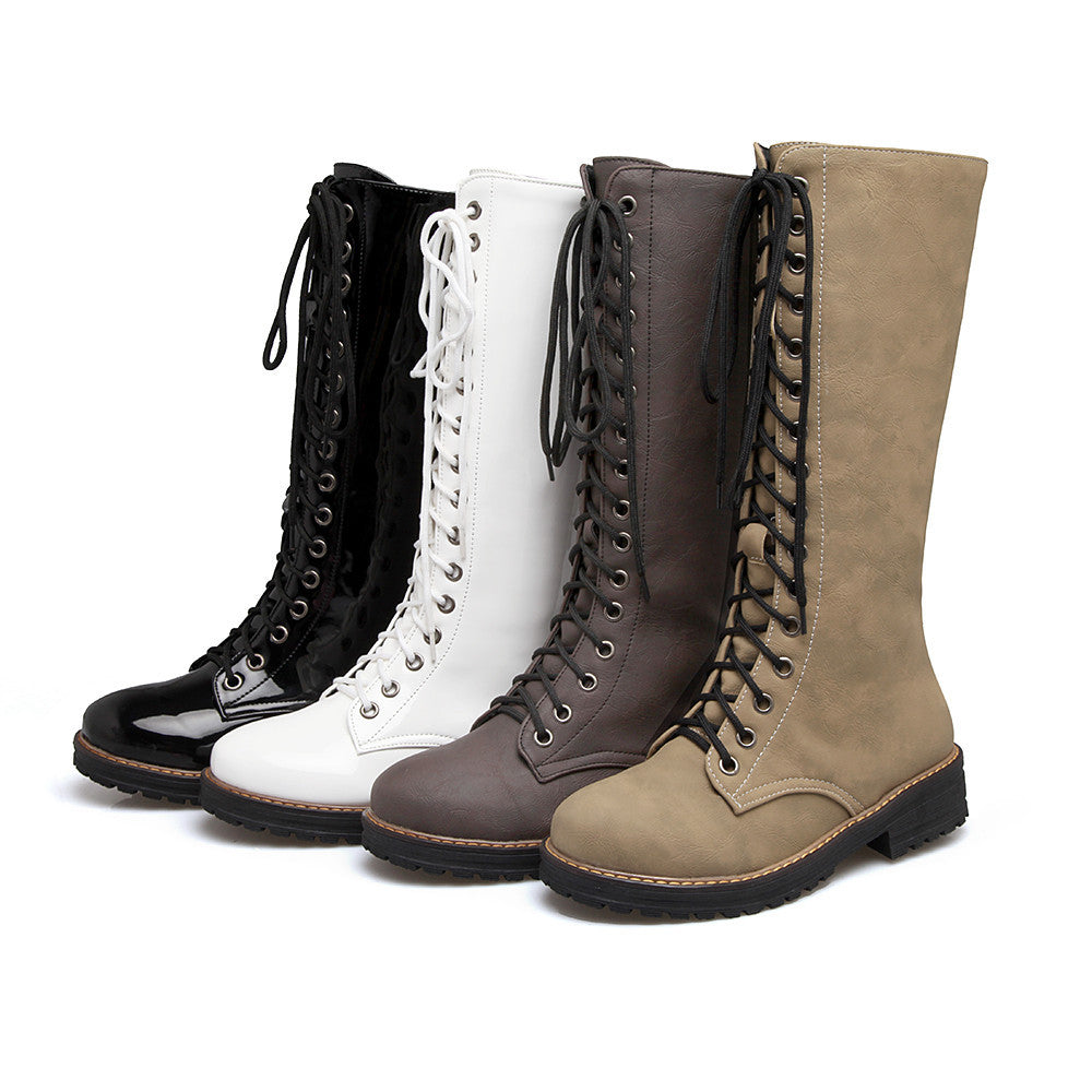 Women's vintage lace-up mid calf boots