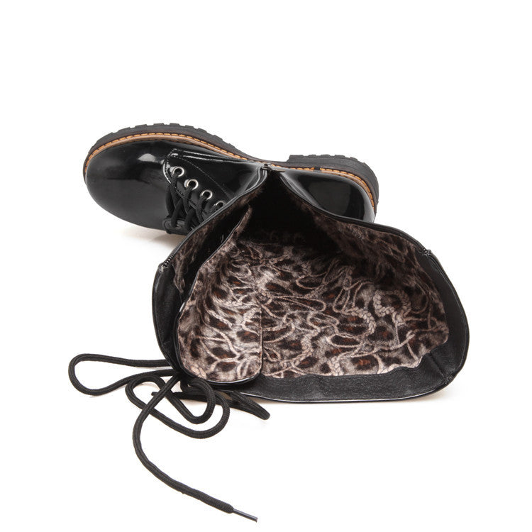 black Women's vintage lace-up mid calf boots