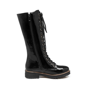 black Women's vintage lace-up mid calf boots