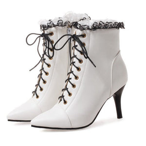 Women's vintage lace trim dress booties