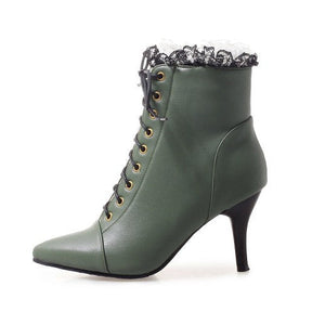 green Women's vintage lace trim dress booties