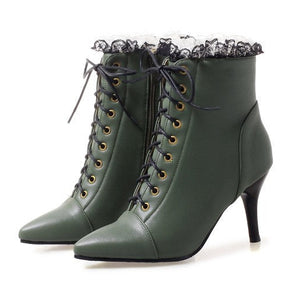Women's vintage lace trim dress booties
