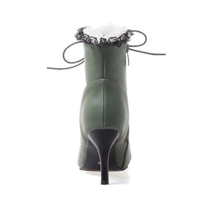 green Women's vintage lace trim dress booties