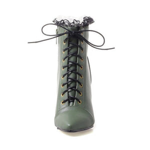 green Women's vintage lace trim dress booties