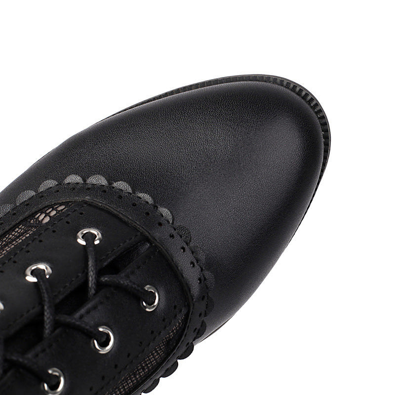 black Women's vintage mesh lace chunky heels Victorian boots