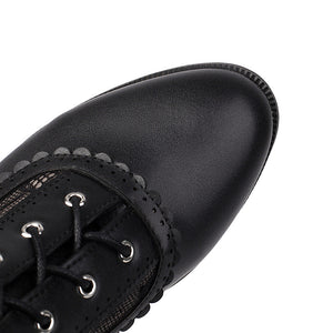 black Women's vintage mesh lace chunky heels Victorian boots