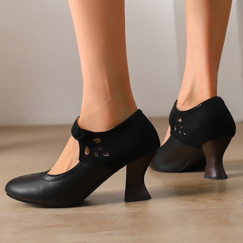 Women's vintage mid block heels Mary Jane pumps