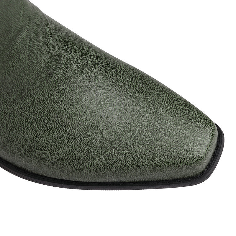 green Women's vintage mid calf Mid block heels western boots