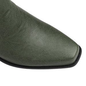 green Women's vintage mid calf Mid block heels western boots