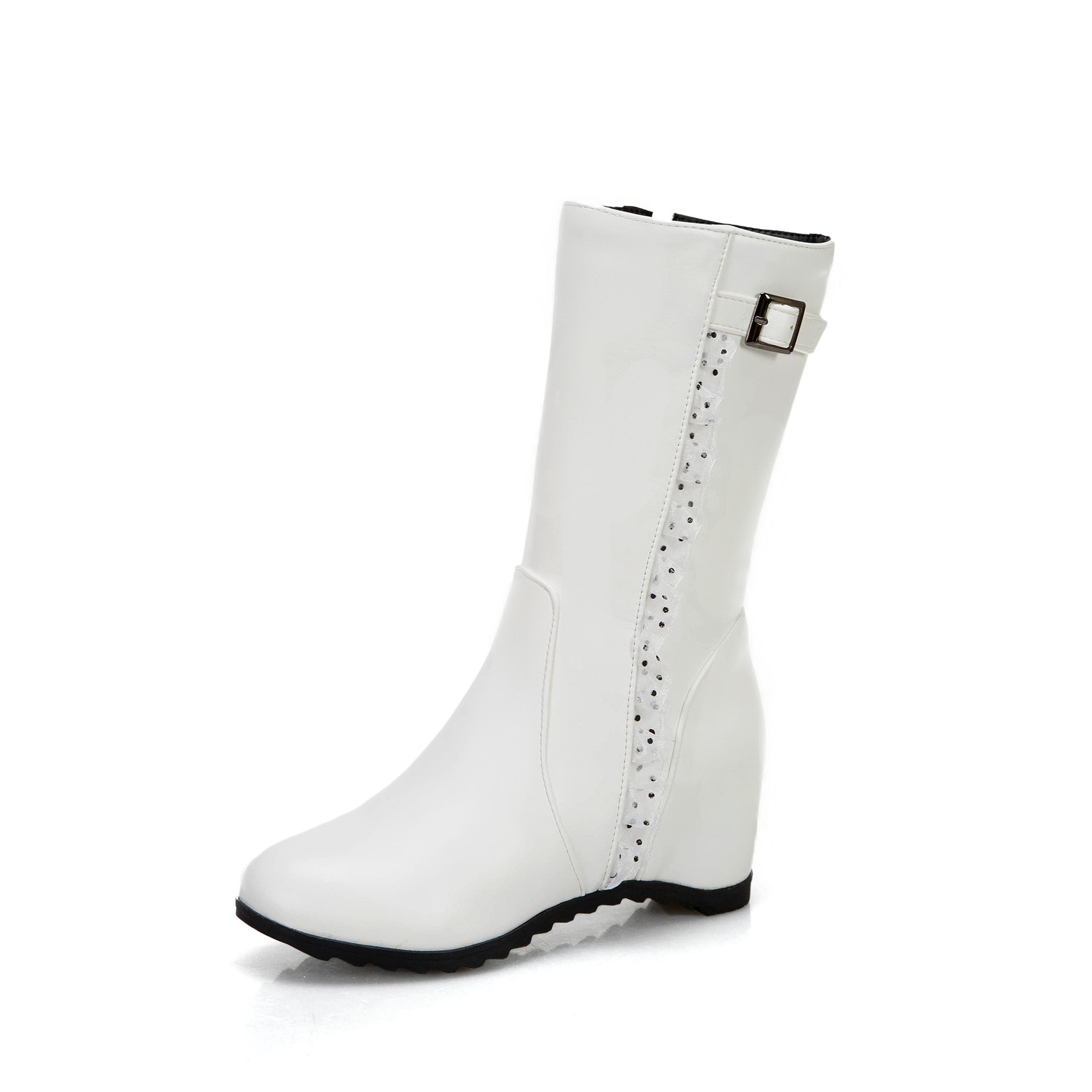 Women's vintage mid calf boots with side lace trim