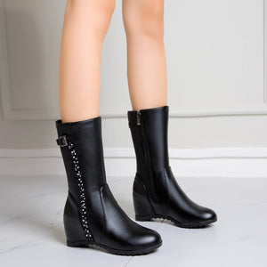 Women's vintage mid calf boots with side lace trim