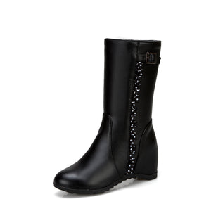 black Women's vintage mid calf boots with side lace trim