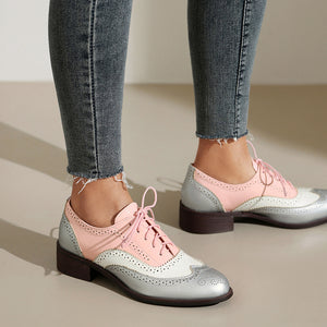 Women's vintage multi-color patchwork oxfords shoes