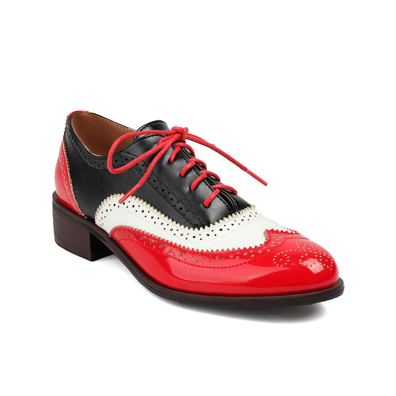 Women's vintage multi-color patchwork oxfords shoes