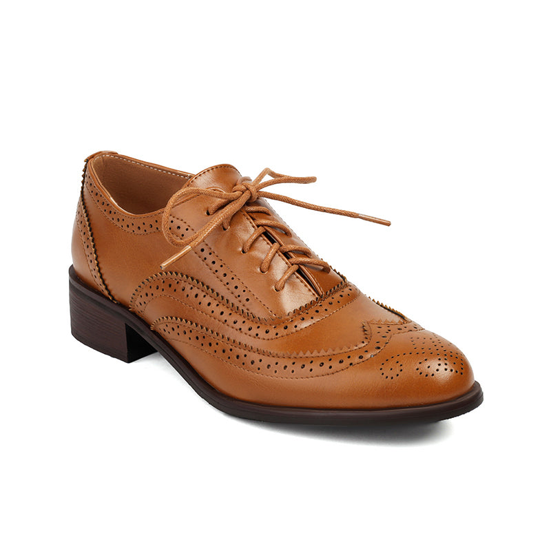 light brown Women's vintage multi-color patchwork oxfords shoes