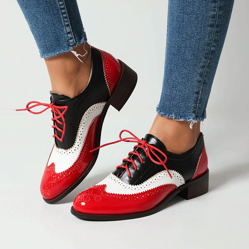 Women's vintage multi-color patchwork oxfords shoes