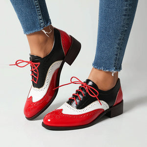 Women's vintage multi-color patchwork oxfords shoes