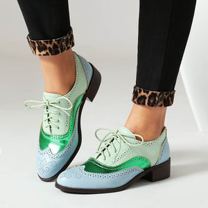 Women's vintage multi-color patchwork oxfords shoes