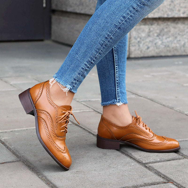 light brown Women's vintage multi-color patchwork oxfords shoes