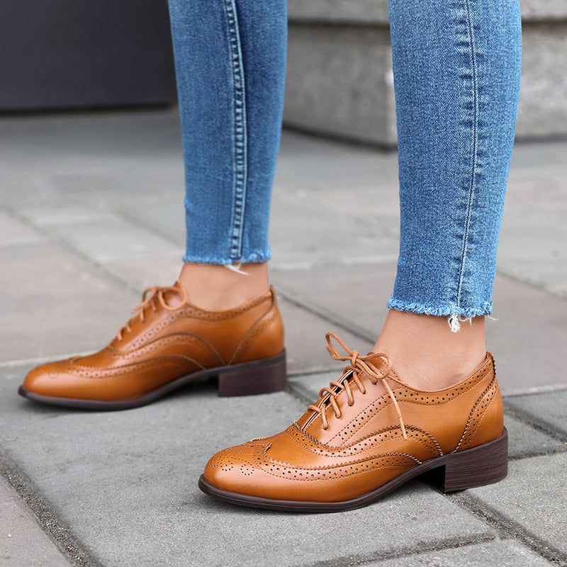 light brown Women's vintage multi-color patchwork oxfords shoes