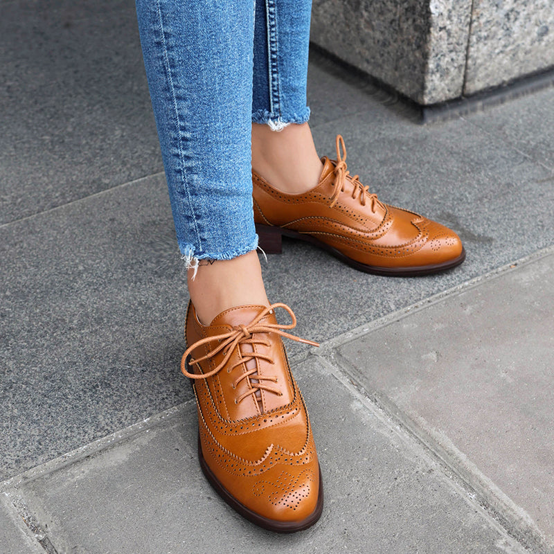 light brown Women's vintage multi-color patchwork oxfords shoes