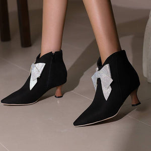 Women's vintage rhinestone bowknot kitten heels booties