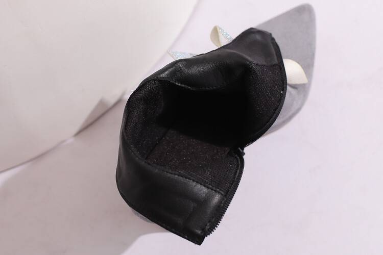 gray Women's vintage rhinestone bowknot kitten heels booties