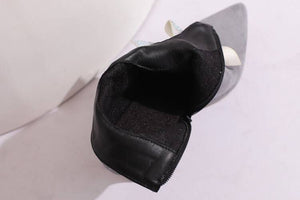 gray Women's vintage rhinestone bowknot kitten heels booties