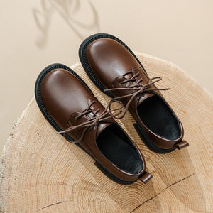 brown Retro-Inspired Derby Shoes for Women – Wide Toe Lace-Up Detail + Comfortable Vintage Derby for Everyday Wear