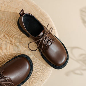 brown Retro-Inspired Derby Shoes for Women – Wide Toe Lace-Up Detail + Comfortable Vintage Derby for Everyday Wear