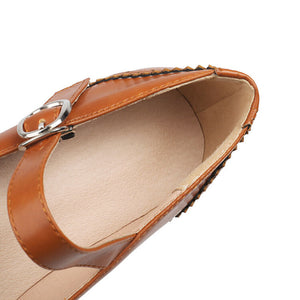 Women's vintage wingtip block heels Mary Jane pumps