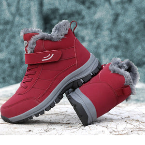 red Women's warm plush lined anti-skid velcro snow boots