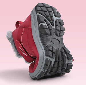 red Women's warm plush lined anti-skid velcro snow boots