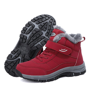 red Women's warm plush lined anti-skid velcro snow boots